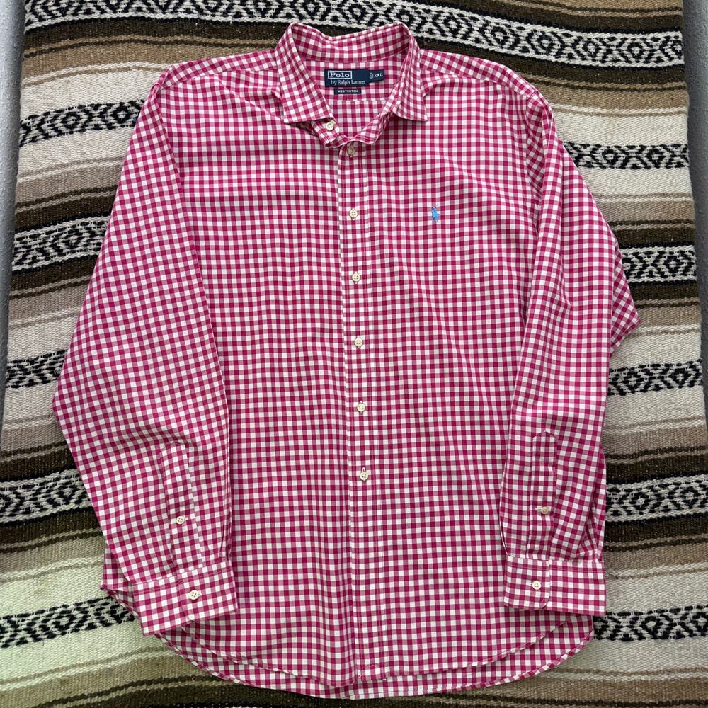 Men's Vintage Polo Ralph Lauren Pink White Westerton Button Up Shirt Sz 2XL XXL